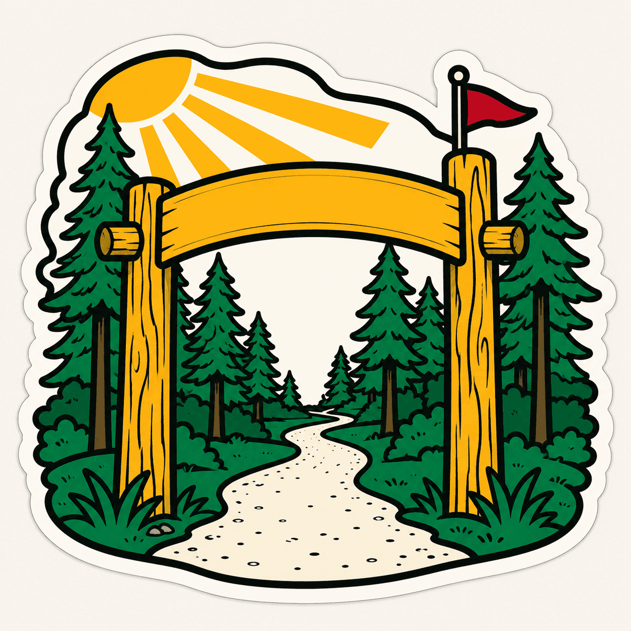 The entrance arch of a North Carolina state park, woodcut illustration